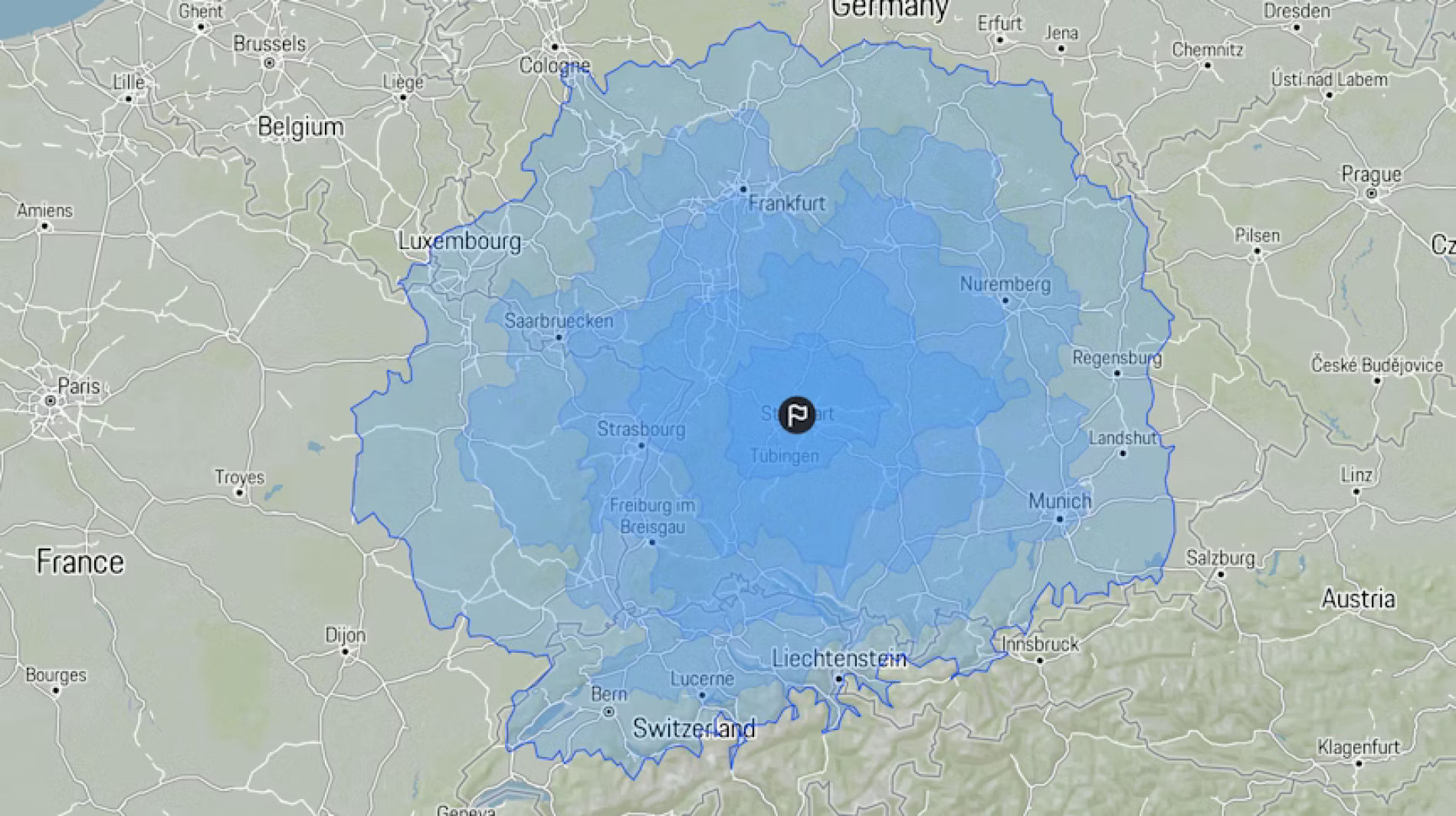 Огляд вашого запасу ходу. На мапі Porsche Charge Map.